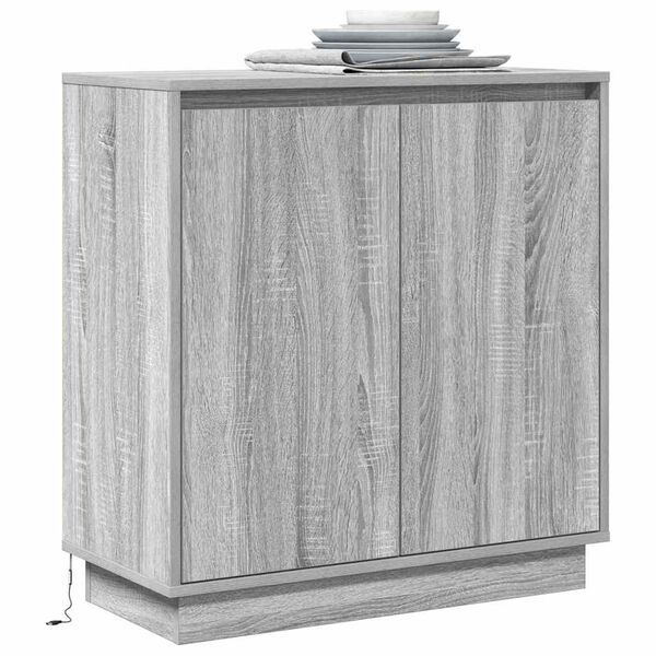 vidaXL LED Sideboard Grijs Sonoma 71 x 34,5 x 75 cm Bewerkt hout
