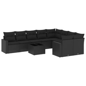 vidaXL 10-delige Loungeset met kussens poly rattan zwart