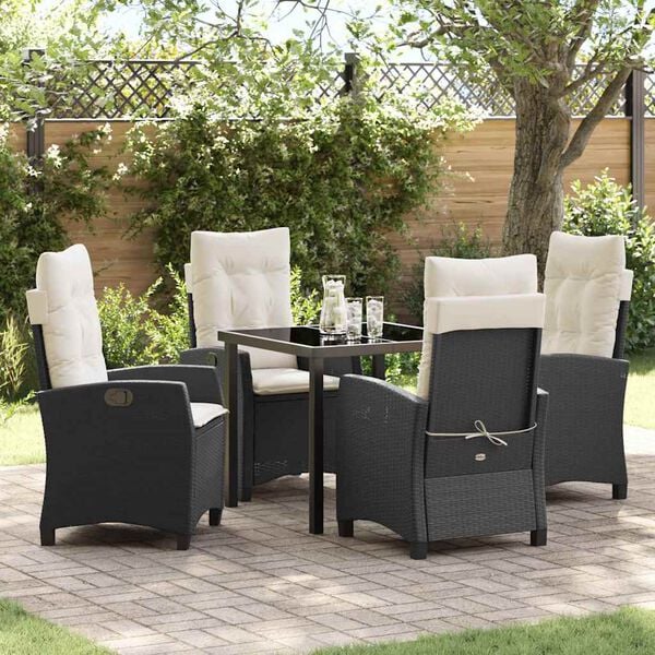 vidaXL Tuin eettafelset met kussen 5 pcs Zwart poly rattan