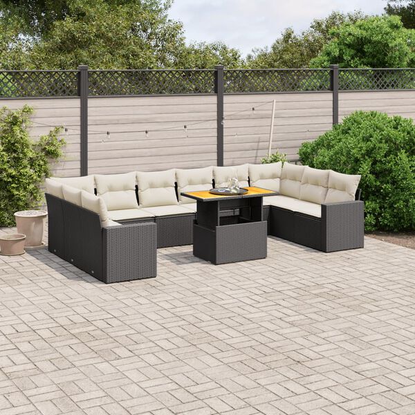 vidaXL 11-delige Loungeset met kussens poly rattan zwart