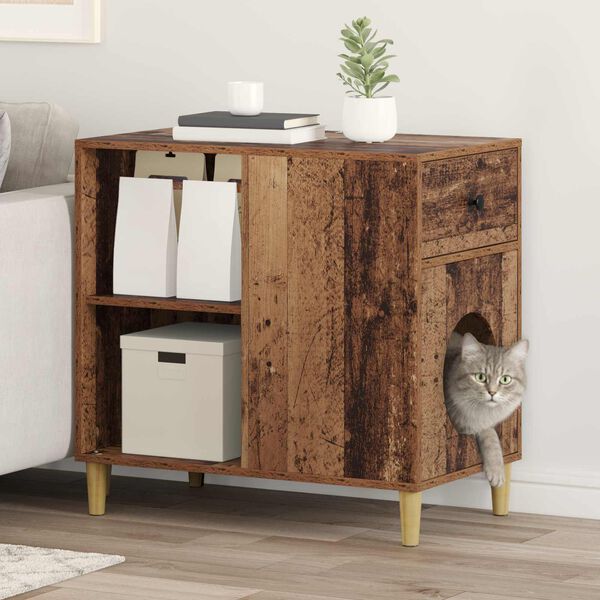 vidaXL Kattenhuis Oudhout 72 x 42,5 x 70 cm Bewerkt hout