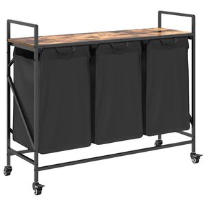 vidaXL Wasmand 3 vakken met planken gerookt eikenkleurig