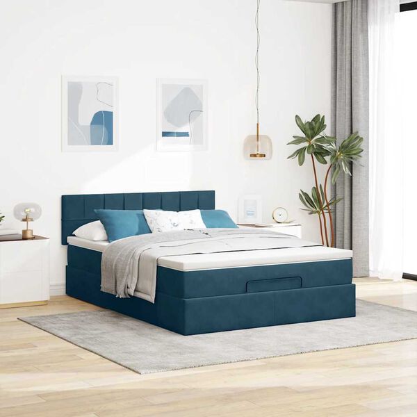 vidaXL Ottoman bed met matras 140x200cm fluweel donkerblauw
