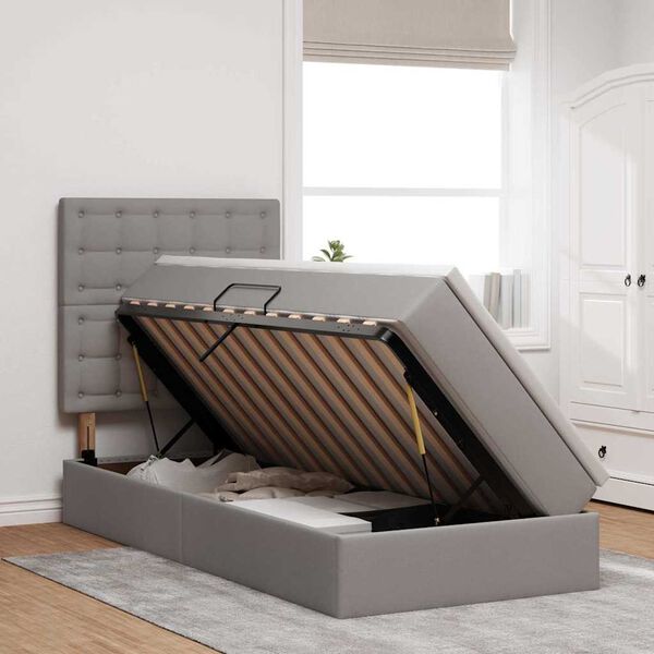 vidaXL Opbergbed met LED met matras Taupe 90 x 190 cm Polyester