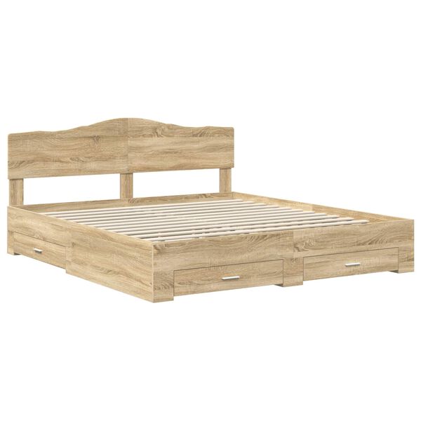 vidaXL Bedframe met hoofdeinde Sonoma Eiken 200 x 200 cm Bewerkt hout