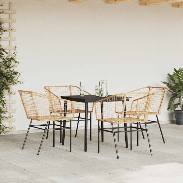 vidaXL 5-delige Tuinset poly rattan glas bruin