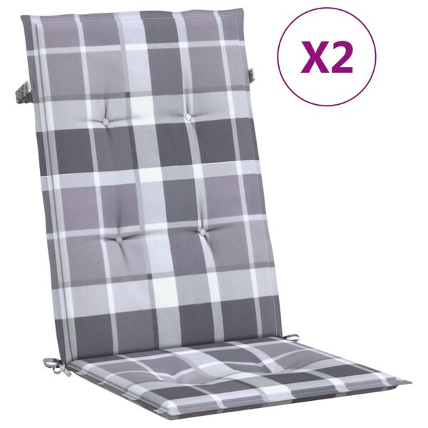 vidaXL Tuinstoelkussens 2 st hoge rug ruitpatroon 120x50x3 cm grijs