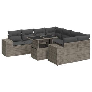 vidaXL 9-delige Loungeset met kussens poly rattan grijs