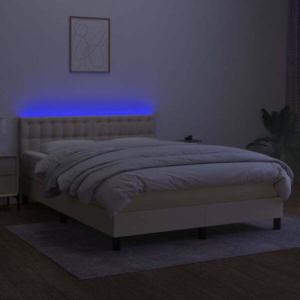 vidaXL Boxspring met matras en LED stof cr&egrave;mekleurig 140x200 cm