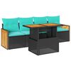 vidaXL 5-delige Loungeset met kussens poly rattan acacia zwart