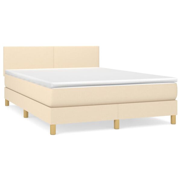 vidaXL Boxspring met matras stof cr&egrave;mekleurig 140x200 cm
