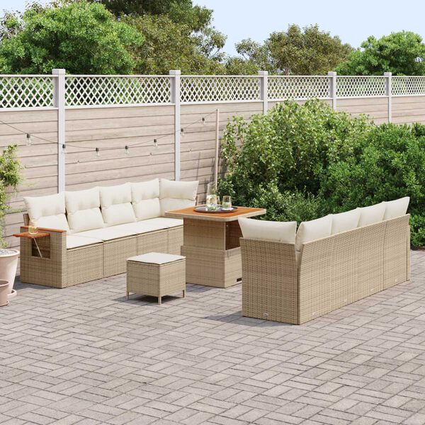 vidaXL Tuinbankenset met kussen 12 pcs Beige en Cr&egrave;me poly rattan