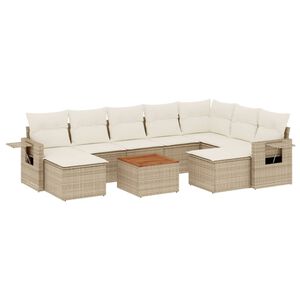 vidaXL 10-delige Loungeset met kussens poly rattan beige
