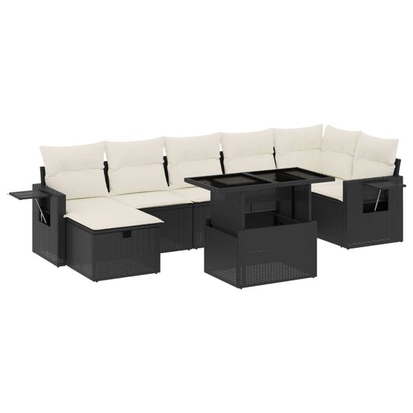 vidaXL 8-delige Loungeset met kussens poly rattan zwart