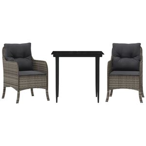 vidaXL 3-delige Tuinset met kussens poly rattan grijs