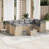 vidaXL 10-delige Loungeset met kussens poly rattan beige