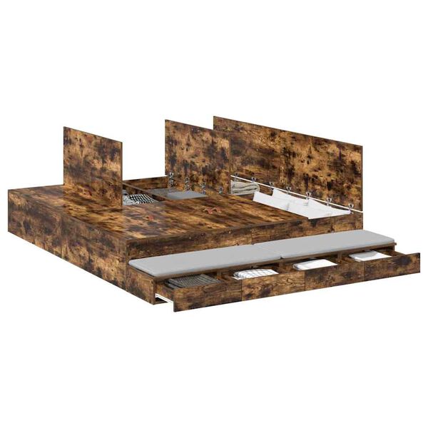 vidaXL Opbergbedframe met lade Gerookt eiken 200 cm Bewerkt hout