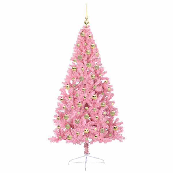 vidaXL Kunstmatig Voorverlicht Kerstboom met 300 LED Roze 180 cm PVC