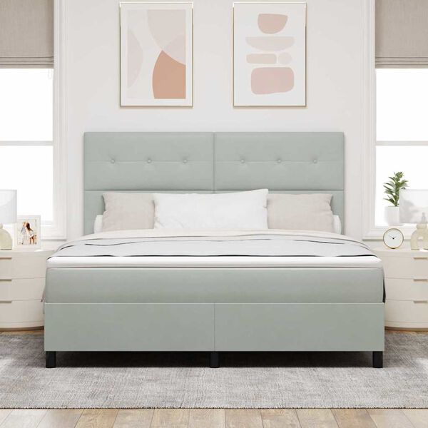 vidaXL LED Box Spring Bed met matras Lichtgrijs 180 x 200 cm Stof