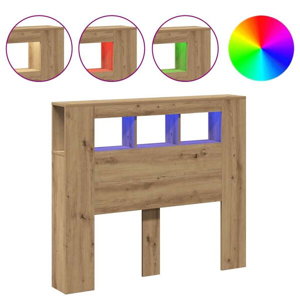 vidaXL Hoofdeinde met LED 120x18,5x103,5 cm hout artisanaal eikenkleur