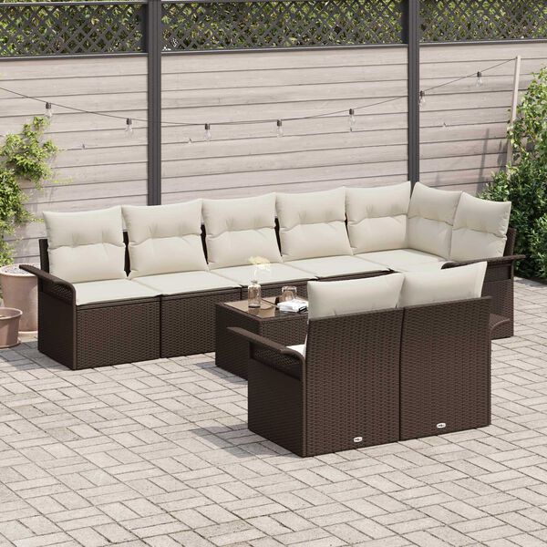 vidaXL Tuin Sofa Set met opslag 9 pcs Bruin poly rattan