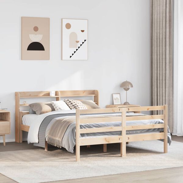 vidaXL Bedframe met hoofdbord massief grenenhout 140x190 cm