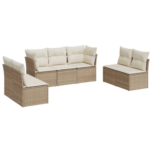 vidaXL 7-delige Loungeset met kussens poly rattan beige