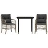 vidaXL 3-delige Bistroset met kussens poly rattan lichtgrijs