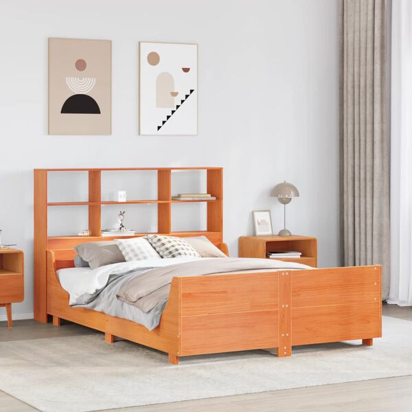 vidaXL Bed met boekenkast zonder matras hout wasbruin 140x190 cm