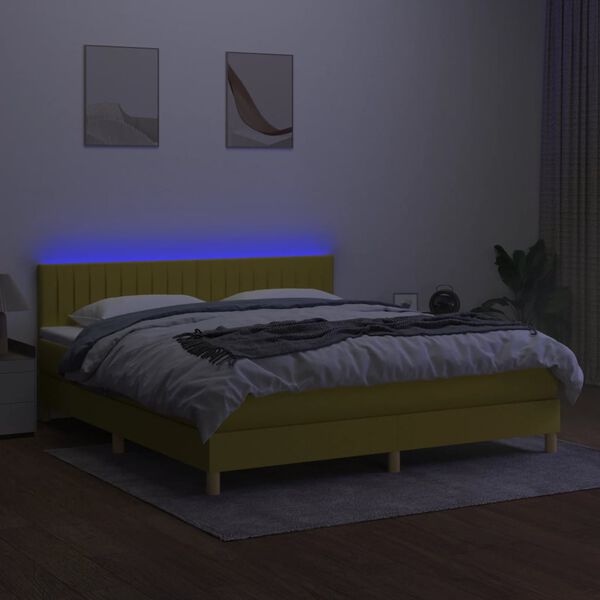 vidaXL Boxspring met matras en LED stof groen 180x200 cm