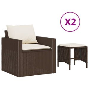vidaXL 4-delige Loungeset met kussens poly rattan bruin