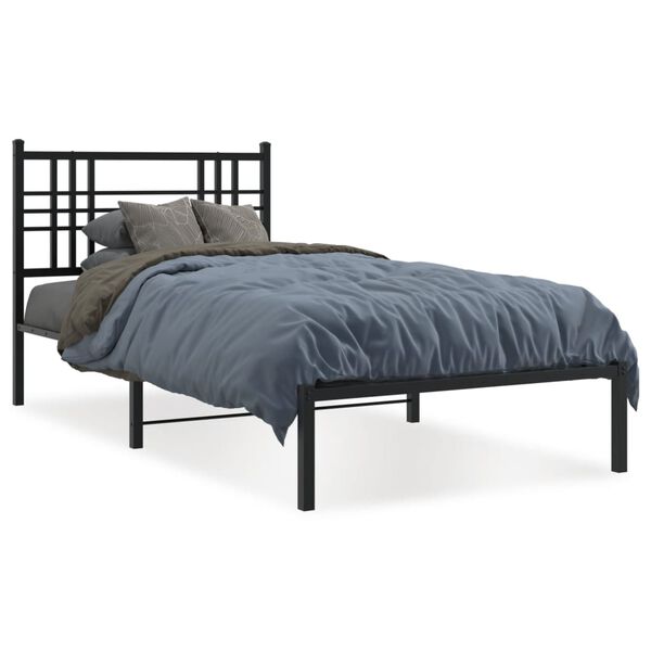 vidaXL Bedframe met hoofdbord metaal zwart 90x200 cm