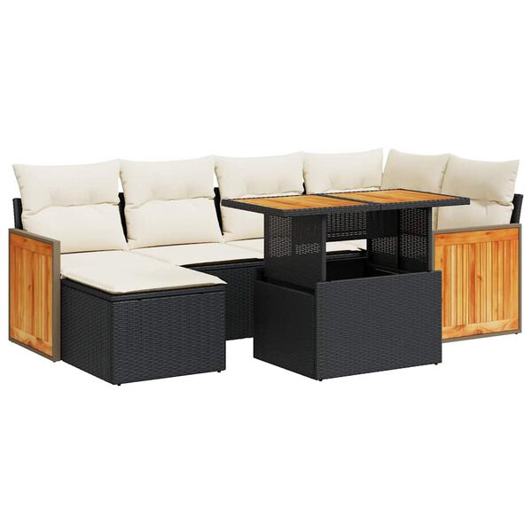 vidaXL 7-delige Loungeset met kussens poly rattan acacia zwart
