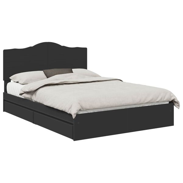 vidaXL Opslag bed met hoofdeinde Zwart 150 x 200 cm Bewerkt hout