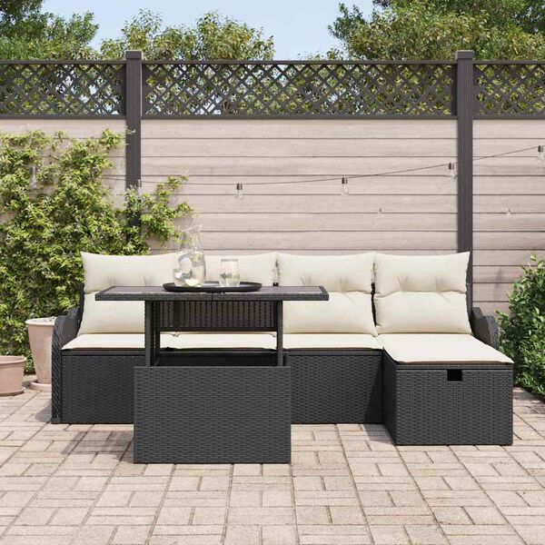 vidaXL Tuin Sofa Set met kussen met opslag 6 pcs Zwart Poly riet