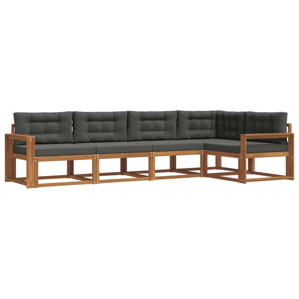 vidaXL Buiten bankenset met kussen 5 pcs Natuurlijk en Antraciet