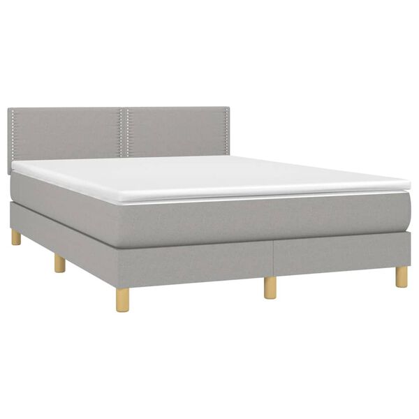 vidaXL Boxspring met matras stof lichtgrijs 140x190 cm