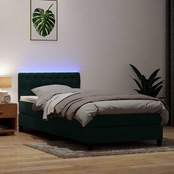 vidaXL Boxspring met matras en LED fluweel donkergroen 80x210 cm