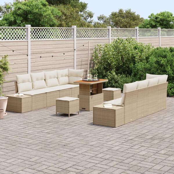 vidaXL Tuinbankenset met kussen 11 pcs Beige poly rattan