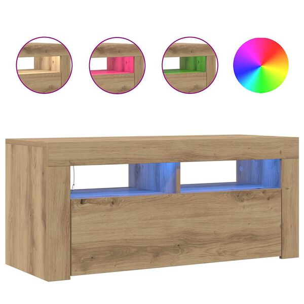 vidaXL Tv-meubel met LED 90x35x40 cm bewerkt hout artisanaal eiken