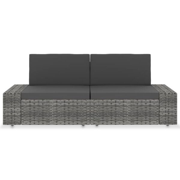 vidaXL Tweezitsbank sectioneel poly rattan grijs