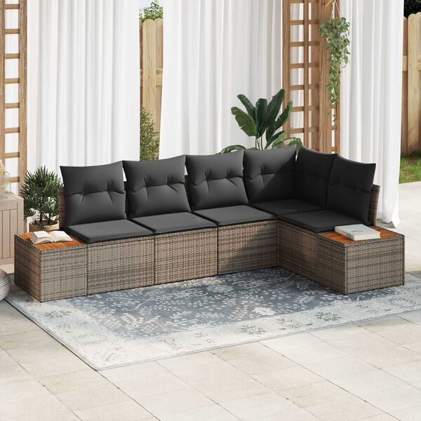vidaXL Tuin Sofa Set met kussen met opslag 5 pcs Grijs Poly riet