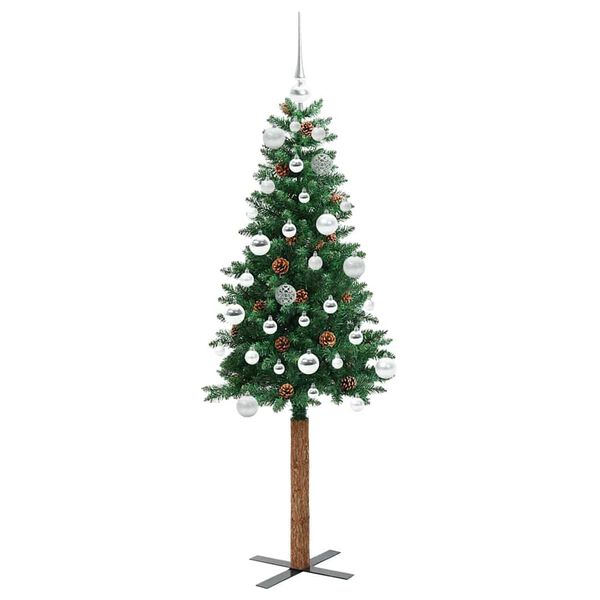 vidaXL Slanke Kerstboom Groen 150 cm PVC en massief dennenhout