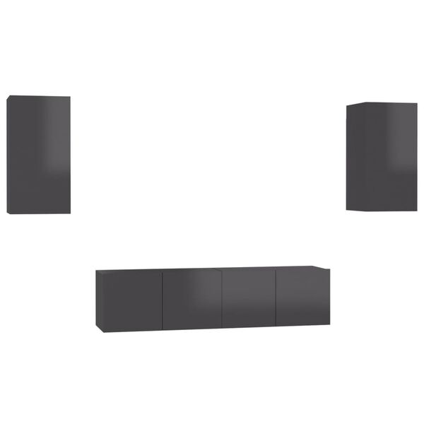 vidaXL 4-delige Tv-meubelset spaanplaat hoogglans grijs
