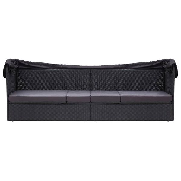 vidaXL Loungebank met luifel poly rattan zwart