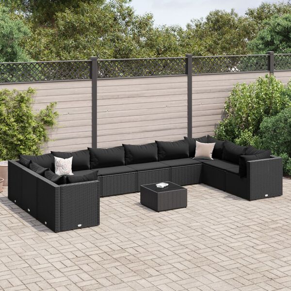 vidaXL 11-delige Loungeset met kussens poly rattan zwart