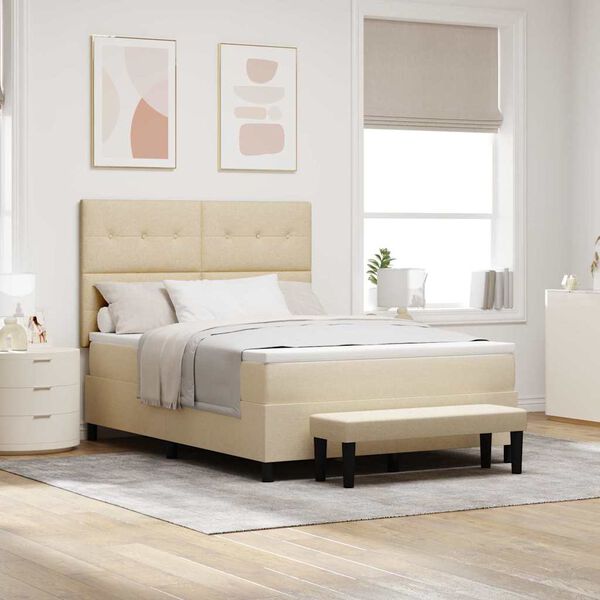 vidaXL Boxspringbed met matras met hoofdeinde Cr&egrave;me 160 x 200 cm Stof