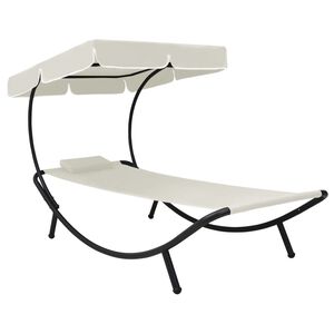 vidaXL Loungebed met luifel en kussen cr&egrave;mewit