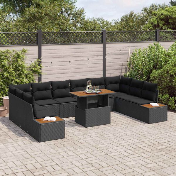 vidaXL Tuin Sofa Set met opslag 11 pcs Zwart Poly riet
