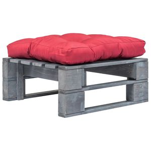 vidaXL Tuinhocker met rood kussen pallet hout grijs